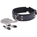 Bdsm Collar Nipple Clamps Bondage - Soft Leather Bondage Collar And Adjustable Comfort Nipple Clamps & Metal Rivet Reinforcement Set For Men, Women, Couples Bedroom Bondage Sex Toys