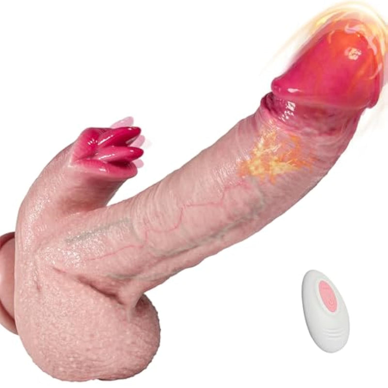 Thrusting Dildo Vibrators 10In Big Thick Dildo Licking Vibrator With 3 Thrusting & 10 Vibranting & Heating Licking Modes,Realistic White Skin Dildos Suction Cup Adult Toys For Women & Couples