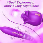 Luxurious 3-in-1 Rose-Shaped Sex Toy for Women with Thrusting Dildo and Tongue Vibrator