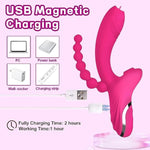 G-Spot Bunny Vibrator Vibrations/Sucking 3 In 1 Vibrators With Vibrating Pull Beads, Waterproof Clitoral Nipple Anal Stimulato, Sex Toys.(Red)