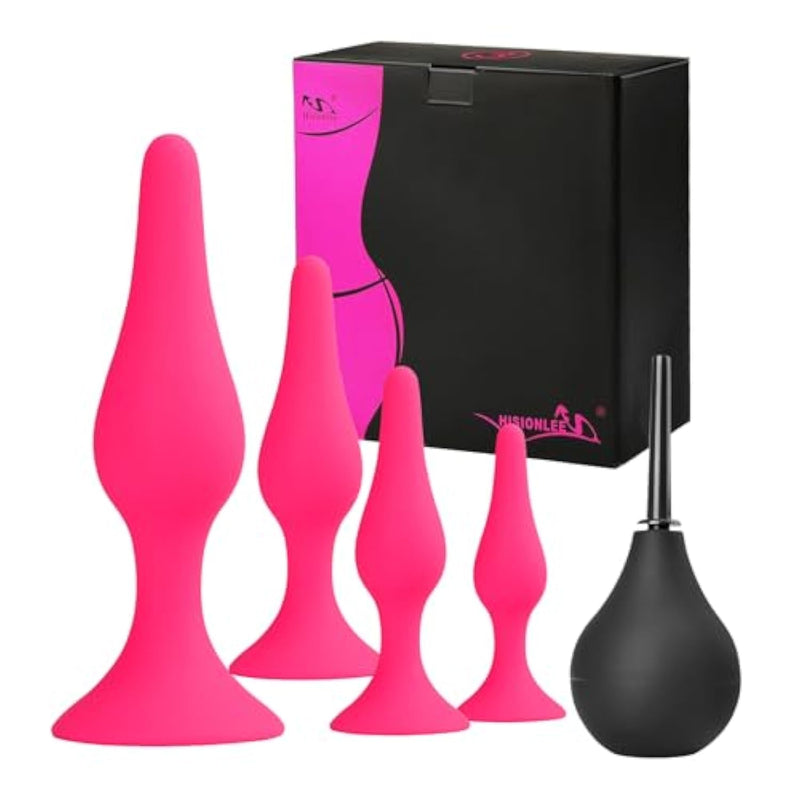 Anal Plug Sex Toys, 5Pcs Sex Anal Toys Silicone Butt Plug Training Kit For Adult Sex Toys & Games Women Male And Beginners (Rose Red)