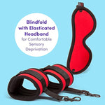 Bondage Boutique Red Hot Passion Bondage Kit - Includes Cuffs, Blindfold, Ball Gag, Rope Flogger & Strap - Beginner Sex Set For Couples - 6 Piece - Red/Black