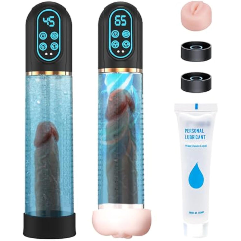 Penis Pump Penis Enlarger Extender With Lube,3 In 1 Men'S Vibrator,Electric Penis Vacuum Pump With 12 Smart Training Modes,Penis Sleeve Male Masturbator Sex Toys For Men Bigger Stronger (Blue)