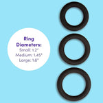 Get Hard Triple Cock Ring Set - Extra Thick Silicone - 3 Sizes - Cock And Ball Rings For Men - Waterproof Pleasure Enhancer - Gifts For Men - Black