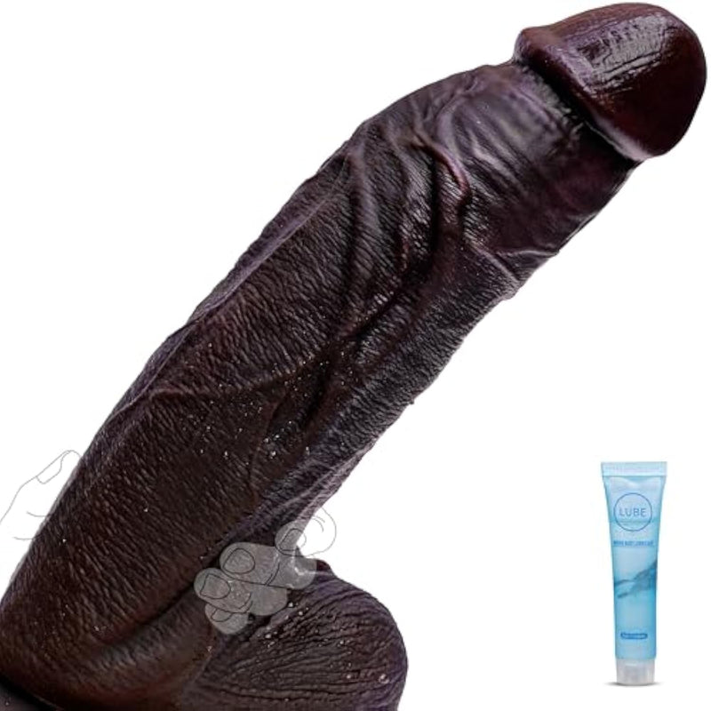 10.5'' Realistic Big Black Dildo, 2.3'' Diameter Thick G-Spot Dildo With Strong Suction Cup,Giant Real Skin Bbc Dildo For Clitoral Vagina Anal Stimulation