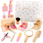 Wooden Makeup Toy Set For Girls: Pretend Makeup Play Set For Toddlers 3-5 - Kids Makeup Set With Eyeshadow/ Mascara/ Mirror/ Bag - Gifts Toys For 3 4 5 6 7 8 Years Old Kids Children