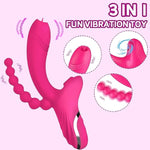 G-Spot Bunny Vibrator Vibrations/Sucking 3 In 1 Vibrators With Vibrating Pull Beads, Waterproof Clitoral Nipple Anal Stimulato, Sex Toys.(Red)