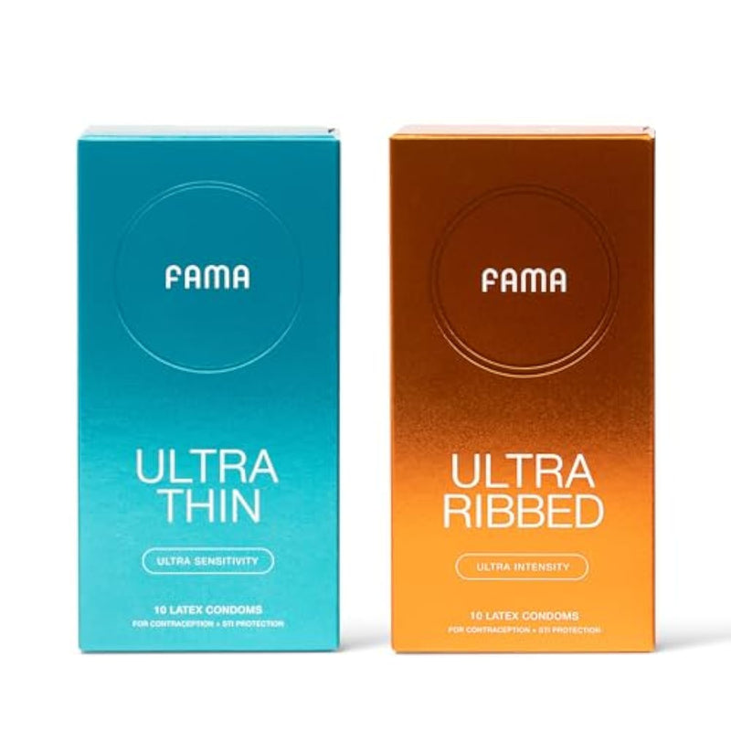 Ribbed&Ultra Thin Condoms, For Ultra Sensitivity, Natural Latex, Lubricated Condoms - 20 Count