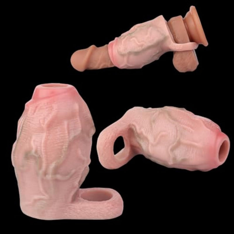 Realistic Thick Knot Penis Sleeve Hollow Animal Dog Knotted Dildo Pennis Girth Enhancer Sleeve For Men Enhanced Fun Confidence White Skin Color 3.8'' Silicone Penis Ring Extended Time (S)