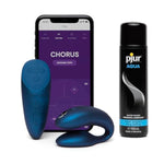 Chorus Remote Control Couples Vibrator Cosmic Blue Personal Massager & Pjur Aqua Water Based Personal Lubricant 3.4 Fl Oz - Couples Sex Toys Bundle
