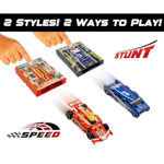 Original Stunt Card Racer – Flat Car Racer And Pocket Size Racecar Launcher With Built-In Button For Stunt Launching And Racing – Compact – Red