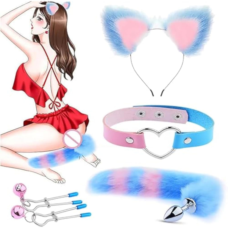 Cosplay Sextoys Wolf Fox Furry Tail Plug And Ears Headband Animal Costume Role Playing Accessory Set For Headband Hairy Fox Tail, H
