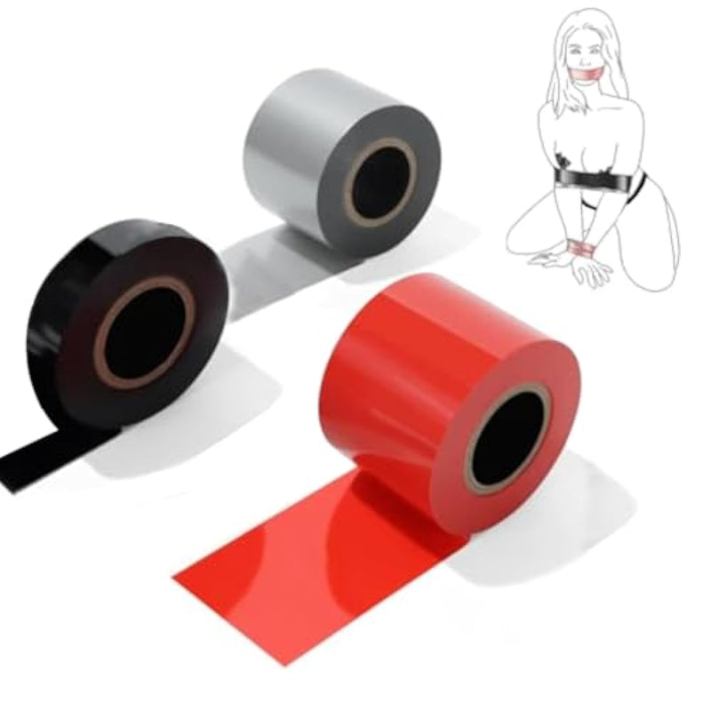 Non-Adhesive Static Adsorption Tape Bdsm Bondage Restraints Tape Set Sexual Restraint Tape Pull-Up Binding Electrostatic Tapes For Couples 3 Pcs (Red 50Mm*10M, Silver 50Mm*10M, Black 10Mm*10M)