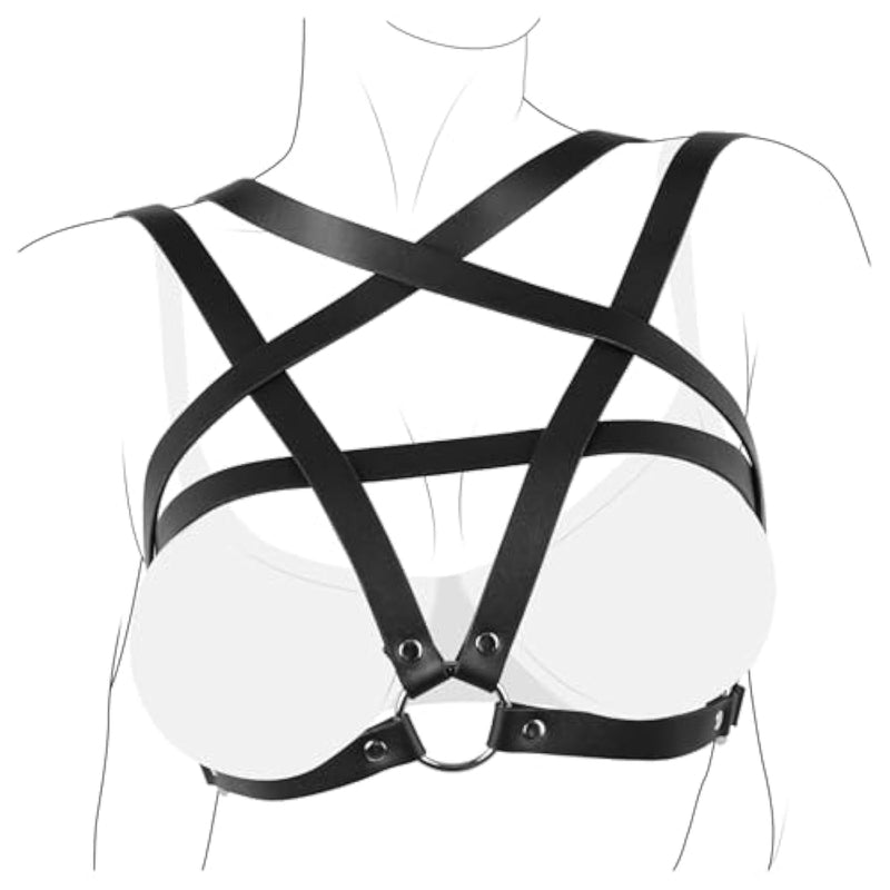 Sex Bondage Bdsm Restraints - Adjustable Pentagram Chest Harness Strap, Vegan Leather Gothic Cage Bra, Bed Adult Sm Games Sex Toys Women Beginners