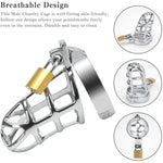 Male Chastity Device Cock Cage - Zinc Alloy Chastity Device Locked Cage Sex Toy For Men With 3 Different Sizes Rings Adult Sex Toy For Male Penis Exercise 2 Keys Included | Silvery