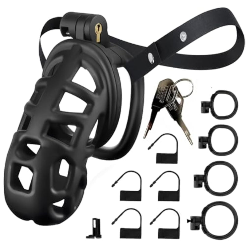 Sex Toys Male Chastity Cage With Elastic Belt & Invisible Lock - 4 Rings Lightweight Comfort Fit Design For Long Term Wear, Secure Bdsm Bondage Device (M-90Mm) - Breathable Large Penis Cage For Men