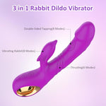 Thrusting Tapping Rabbit Vibrator, Silicone G Spot Clitoral Dildo Vibrator, Triple Stimulation With 8 X 8 X 6 Modes, Waterproof & Rechargeable Adult Sex Toys For Women And Couple (Purple)