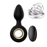 Silent Lock Stainless Steel Chastity Cage And Vibrating Anal Plug With Remote Control And 12 Vibration Modes
