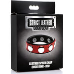 Strict Leather Cock Ring Black Studded Leather Speed Snap-On Ring For Men Or Couples, Harder Longer Erection Enhancer, Adjustable Cock Ring, Stay Hard Male Enhancement - Red