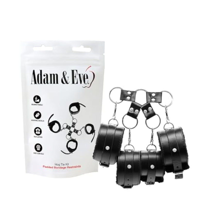 Hog Tie Kit, Adjustable Wrist And Ankle Restraints With Soft Faux Fur Lining, Vegan Leather Cuffs With Metal Hog Tie Connector, Bondage Restraint System For Couples, Bdsm Accessories