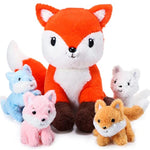 5 Pcs Fox Plush Toy Set 14 Inch Mommy Fox Stuffed Animal With 4 Cute Plush Baby Foxes In Tummy Soft Cuddly Fox Plushies For Baby Shower Birthday Gifts Woodland Party Decor Favors
