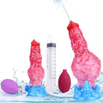 Inflatable Squirting Dildo Anal Plug Thick Big Dog Knot Dildo Animal Fake Penis Suction Cup Dildo Realistic Ejaculating Red Silicone Fantasy Dildo Anal Trainer Gay Sex Toy Men Women Couples 7'' (A)