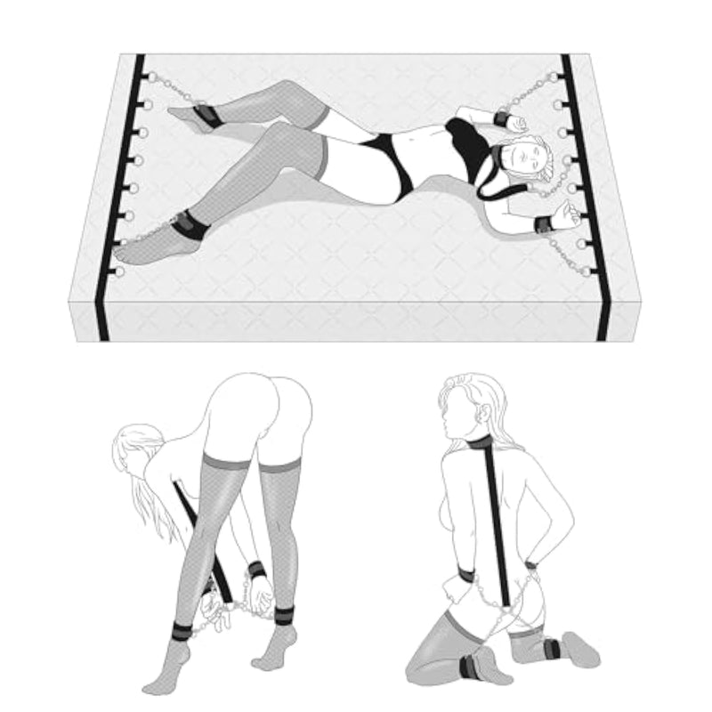 Sex Bondage Restraints Bdsm Toys - 2 In 1 Bed Bondage Set & Behind Neck To Wrist Bdsm Kit With Adjustable Handcuffs Ankle Cuffs Collar Bed Straps For King & Queen Size, Adult Sex Toy For Couples Kinky