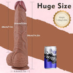 3' Huge Silicone Dildo With Wide Ball, Thick Brown 14' Long With App Controlled Vibrating, Wild Large Dildo With Dual Density & Strong Suction Cup Adult Sex Toy