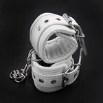 Padded Leather White Kit Adjustable Collar Handcuffs Ankle Cuffs Restraints Bdsm (Hand)