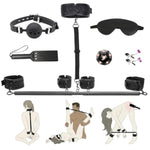 Spreader Bar Bdsm Bondage Restraints Kit 11Pcs Sex Toys Handcuffs Ankle Collar Cuffs Nipple Clamps Ball Gag Blindfold Paddle Dice Pu Leather Lace Pattern Adjustable Adult Games For Couples