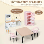 Wooden Dollhouse Furniture Set, Dollhouse Accessories And Furniture, With 7 Rooms 3 Dolls, Includes Patio Set & Dog Set, Doll House Furniture Toys Gift For Kids Boys Girls