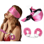Bdsm Kit Sexy Plush Toy Handcuffs With Keys And Satin Bandage Blindfold Bedroom Or Party Supplies For Adult Sm Games (Pink)