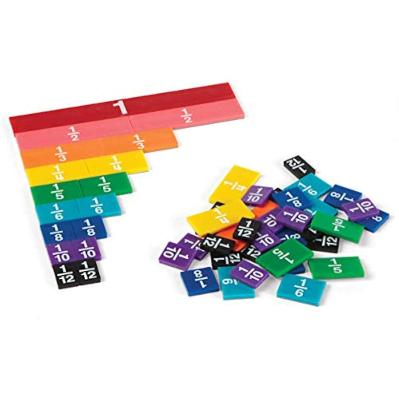 hand2mind Plastic Rainbow Fraction Tiles, Montessori Math Materials, Fracti