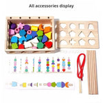 3 In 1 Montessori Wooden Beads Sequencing Toy Set & Lacing Beads, Matching Shape Stacker, & Stacking Blocks With Box For 3 4 5 6 Year Old Toddler, Stem Preschool Learning Gift For Kids Boy/Girl