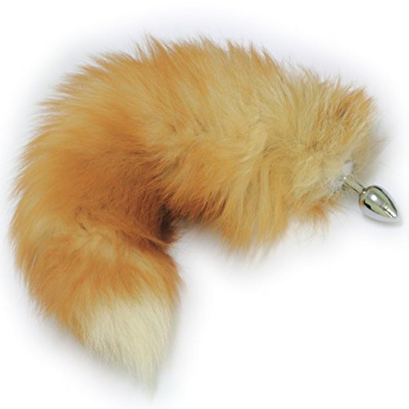 Fox Tail Anal Plug & Fashion Charm: Detachable, Easy-Clean Stainless Steel (Medium Plug, Orange)