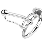 Stainless Steel Chastity Cage Stretcher With Easy Urination Penis Plug, Fully Hollowed Out Concealed Locking Cock Cage Sex Toys For Male Bondage Training Device (L,50Mm)