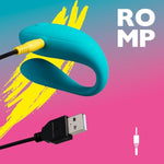 ROMP Join Teal C-Shaped Couples Vibrator & We-Vibe Tango X Blue Powerful Mini Massager Vibrator - Couples Sex Toys Bundle