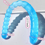 U-Shaped Double Ended Dildo 17.7 Inch Dong Anal Beads With Veins And Glans For Anal Vagina Stimulation Double Side Penis Cock Massager Sex Toy For Lesbian Men Women Blue