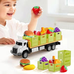 Kids Friction Food Transport Truck Toys, Toddler Push Go Car Vehicle W/Storage Boxes & Foods, Alloy Head Cargo Carrier Play Trucks, Birthday Stocking Gift For 3 4 5 Year Old Boy Girl