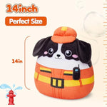 14'' Dog Plush Pillow Puppy Stuffed Animal Toy Cute Soft Plushie Dog With Firefighter Uniform Huggable Toy Plush Birthday Gifts For Kids, Girls, Boys