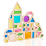 Wood Building Blocks Set For Kids, 32 Pcs Rainbow Stacker Stacking Game Construction Toys Set Preschool Colorful Learning Educational Toys, Geometry Wooden Blocks For Boys Girls
