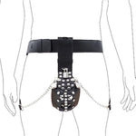Leather Male Chastity Belt with Lock and Studded Chastity Cage Device for Men - Adjustable Waist Strap Bondage Restraints in Black