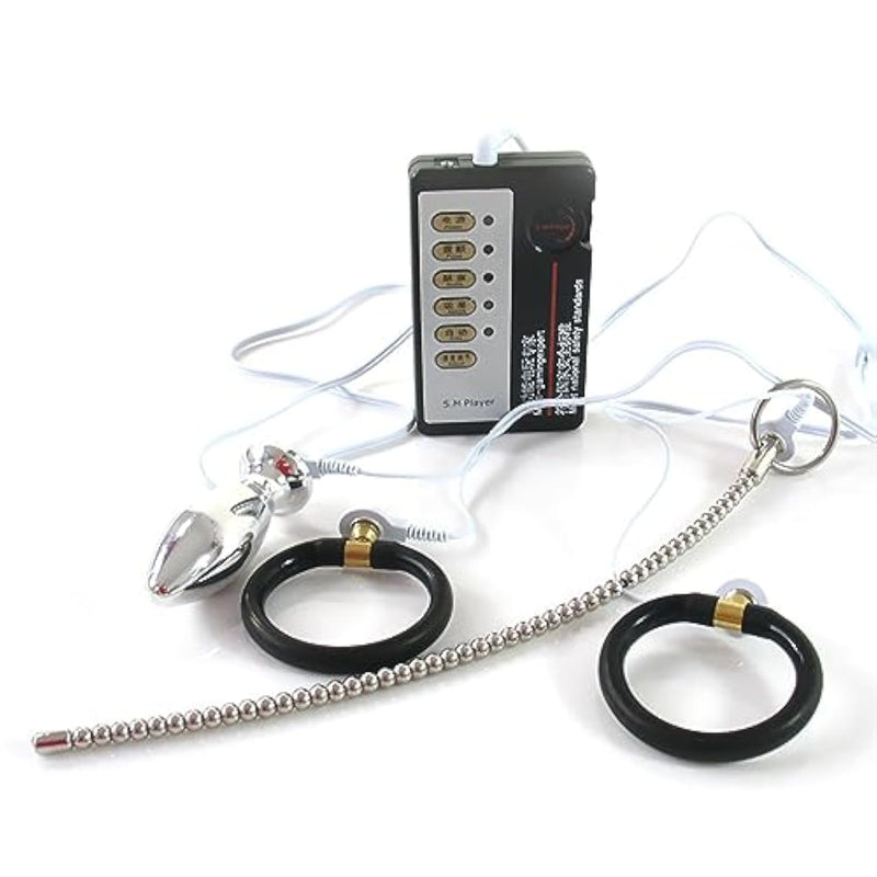 Male Metal Anal Plug Extended Multi Bead Urethral Plug Soft Cock Ring Multifunctional Set