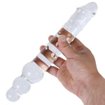 Large Transparent Double Head Glass Dildo Crystal Penis Female Masturbation With 3 Big Anal Beads Plug (10.8")