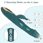 Thrusting Dildo Vibrator for Female,Clitoral Stimulator with Rabbit Teaser,3 IN1 G Spot Vibe with Thrusting Vibrating & Licking, Adult Toy for Nipple,C Spot, Vagina and Anal Sex Play (Dark Green)
