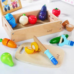 Wooden Pretend Play Foods Set For Kids Kitchen Montessori Cutting Playset Toys With Storage Box