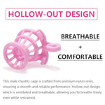 Nylon Fish-Trap-Shaped Negative Chastity Cage, Small Waist Cylinder 3D Inverted Locked Cock Cage Male Set Sex Toy Adult Penis Bdsm Bondage Sissy Chastity Device For Men (Pink+ Cage Strap)