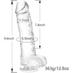 Dildo 9.4" Realistic Suction Cup G-Spot Dildo For Women, Big Anal Dildo For Men And Gay Couples Adult Sex Toys Perfect Lover(Clear)