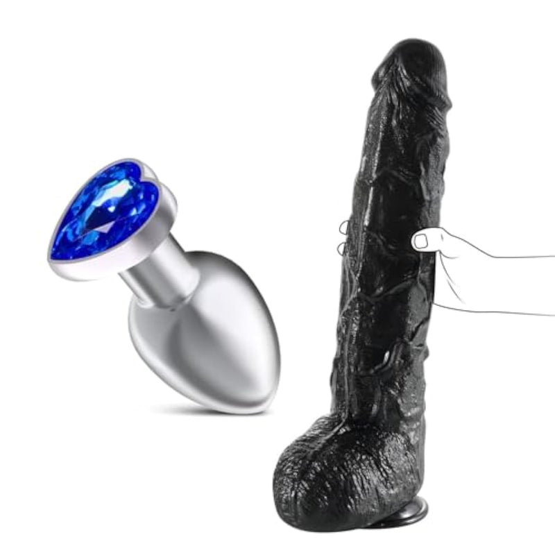 Heart Shaped Anal Butt Plugs + 17.3 Inch Long Realistic Huge Thick Dildo