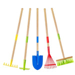 Kids Garden Tool Set: Safe Toddler Size Hoe, Rake, Shovel, Leaf Rake, Broom 5-Piece Kids Gardening Tools With Wooden Handle And Metal Head For Child Christmas Outdoor Toys Gift For Boys Girls